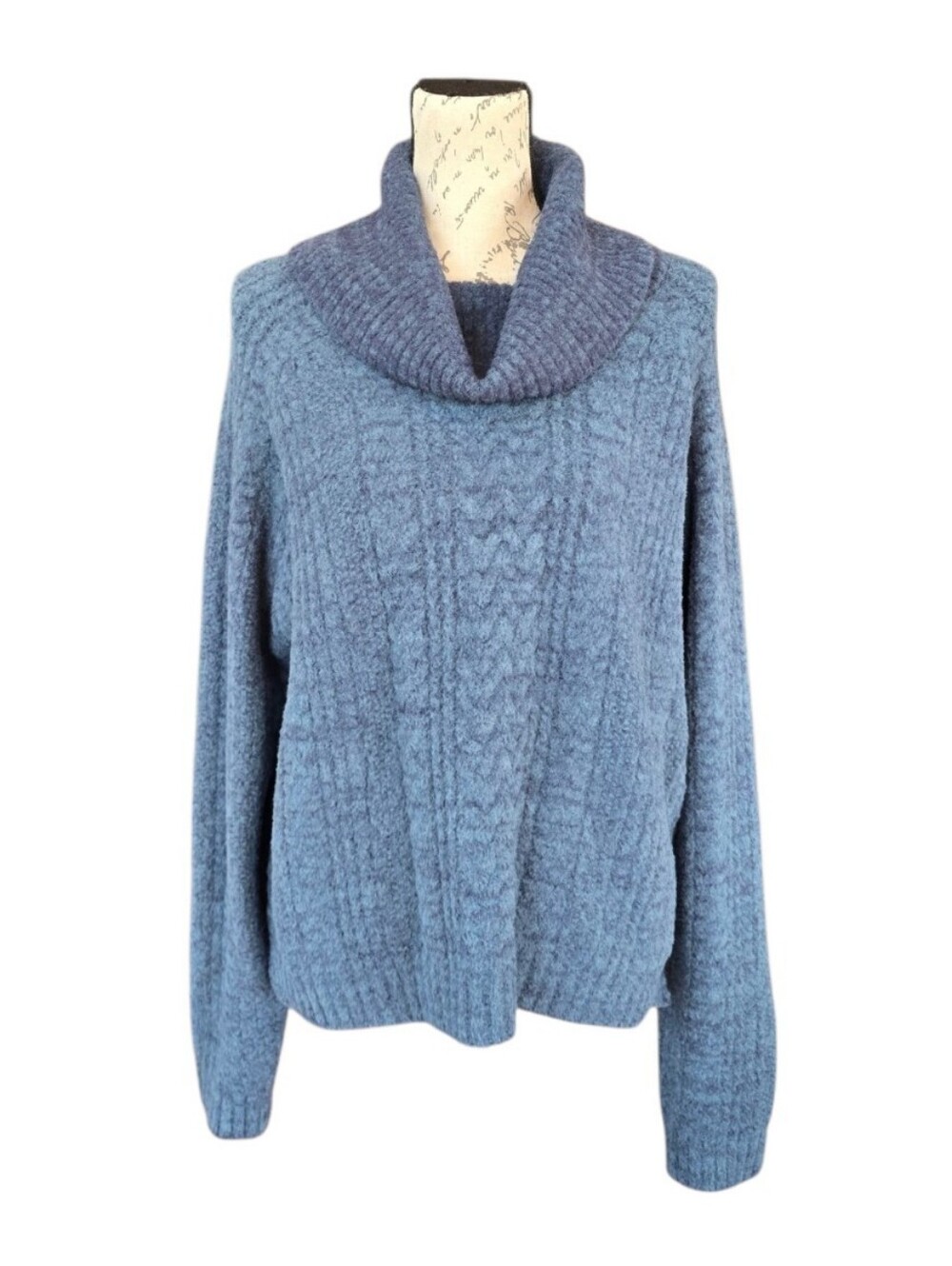 Carve Designs Oversized Textured Cowl Neck Long Sleeve Blue Field Sweater L